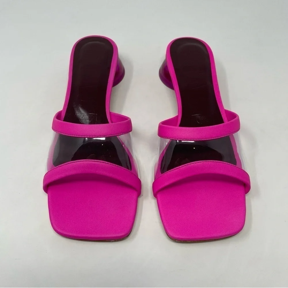 NIB Staud Simone Leather Clear Mules Shoes Bougainvillea - Picture 4 of 14